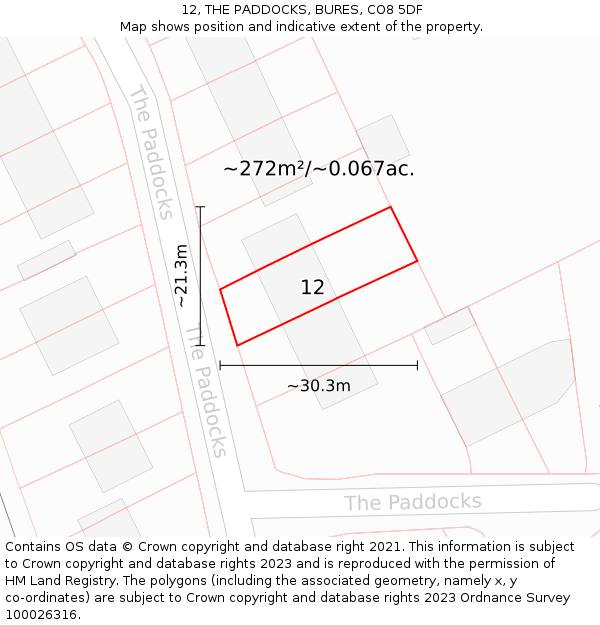 12, THE PADDOCKS, BURES, CO8 5DF: Plot and title map
