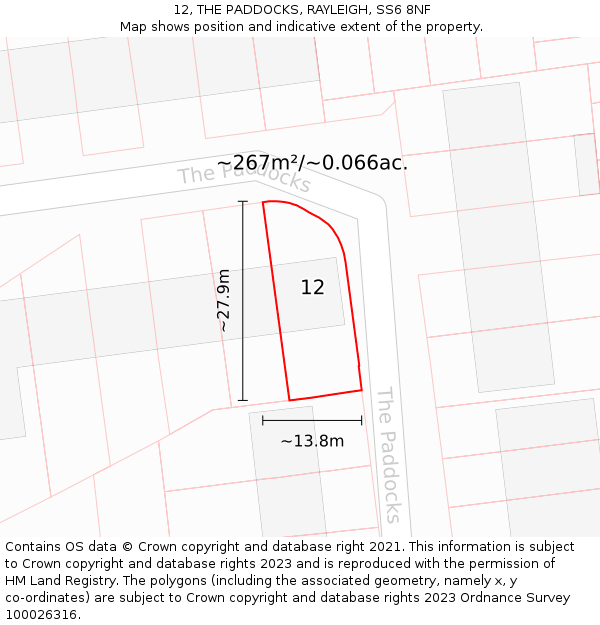 12, THE PADDOCKS, RAYLEIGH, SS6 8NF: Plot and title map