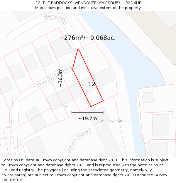 12, THE PADDOCKS, WENDOVER, AYLESBURY, HP22 6HE: Plot and title map