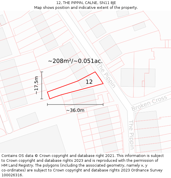 12, THE PIPPIN, CALNE, SN11 8JE: Plot and title map