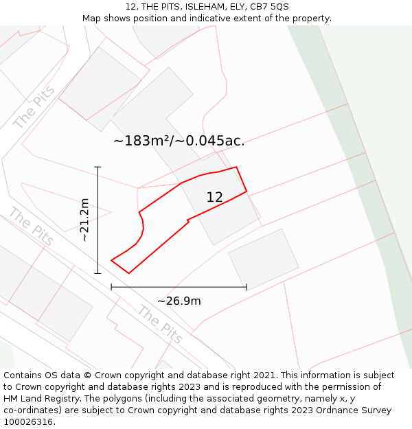 12, THE PITS, ISLEHAM, ELY, CB7 5QS: Plot and title map