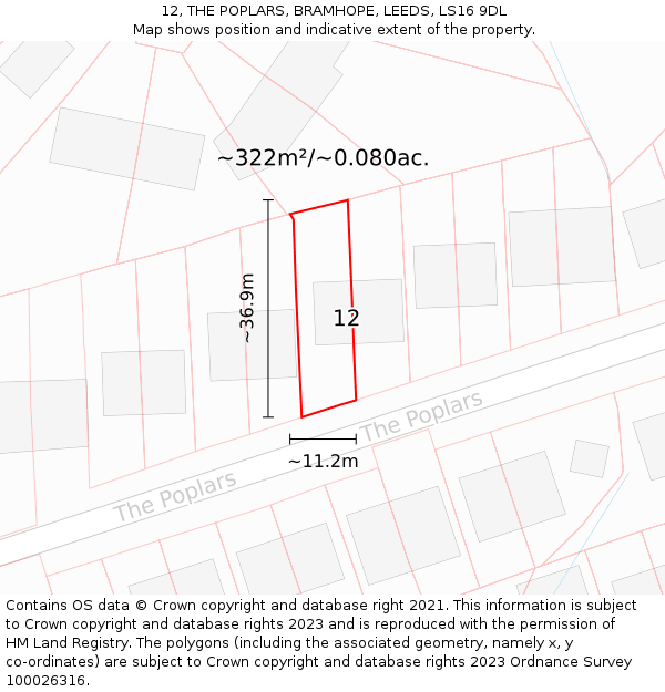 12, THE POPLARS, BRAMHOPE, LEEDS, LS16 9DL: Plot and title map