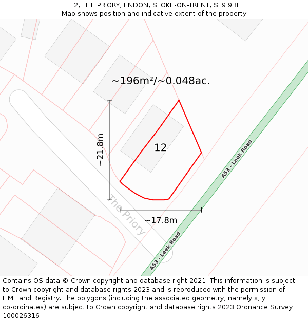 12, THE PRIORY, ENDON, STOKE-ON-TRENT, ST9 9BF: Plot and title map