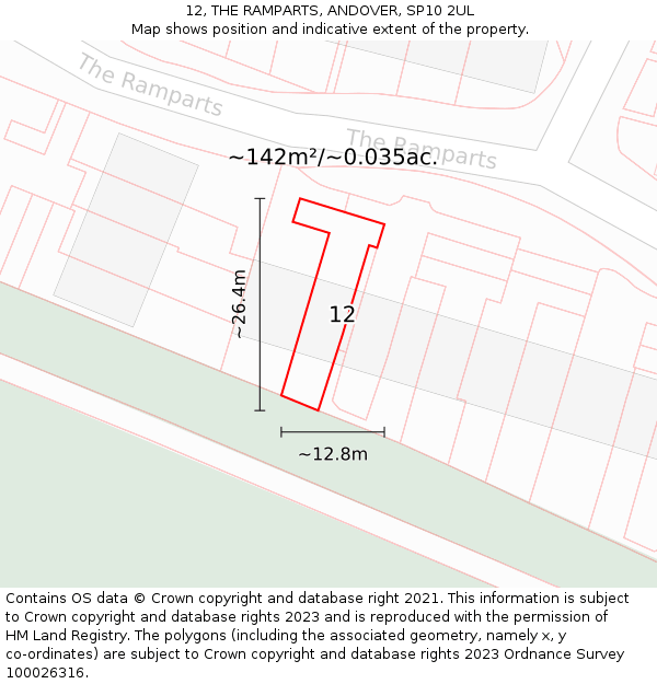 12, THE RAMPARTS, ANDOVER, SP10 2UL: Plot and title map