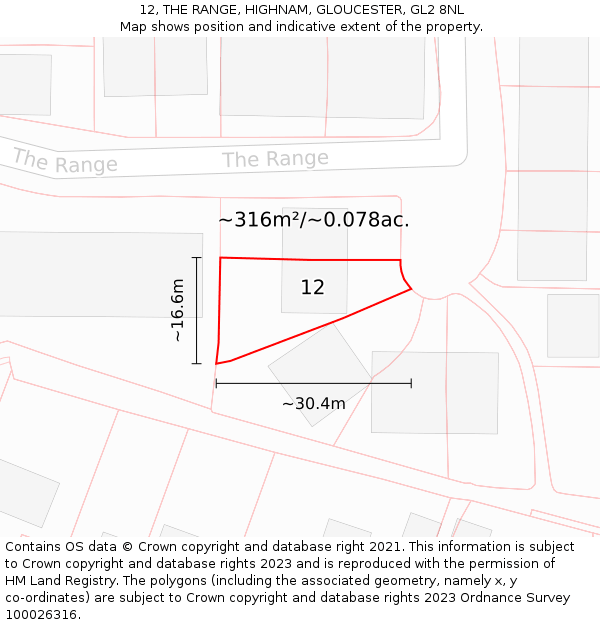 12, THE RANGE, HIGHNAM, GLOUCESTER, GL2 8NL: Plot and title map