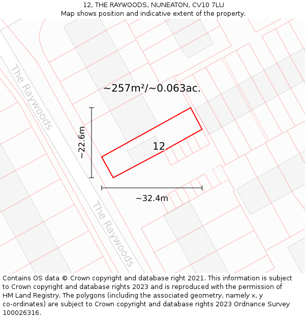 12, THE RAYWOODS, NUNEATON, CV10 7LU: Plot and title map