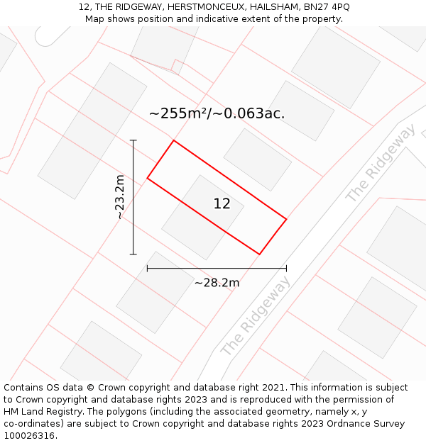 12, THE RIDGEWAY, HERSTMONCEUX, HAILSHAM, BN27 4PQ: Plot and title map