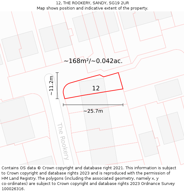 12, THE ROOKERY, SANDY, SG19 2UR: Plot and title map