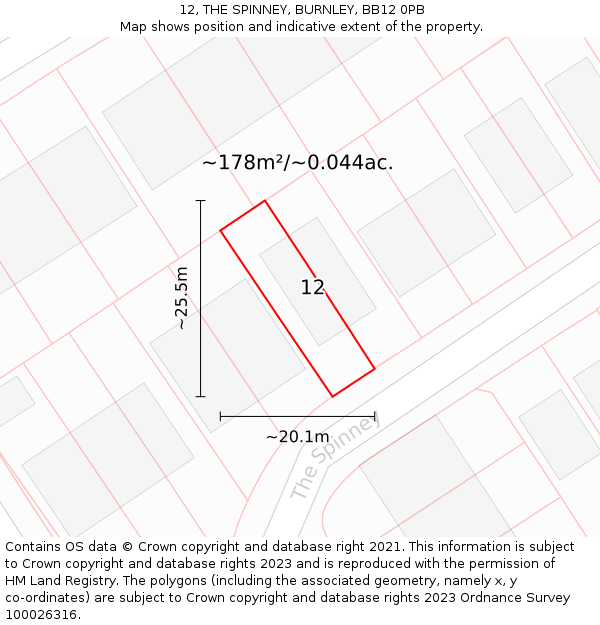 12, THE SPINNEY, BURNLEY, BB12 0PB: Plot and title map