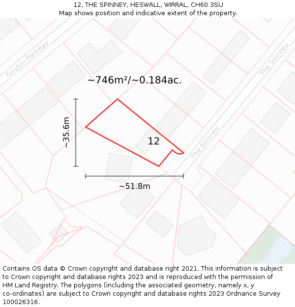 12, THE SPINNEY, HESWALL, WIRRAL, CH60 3SU: Plot and title map