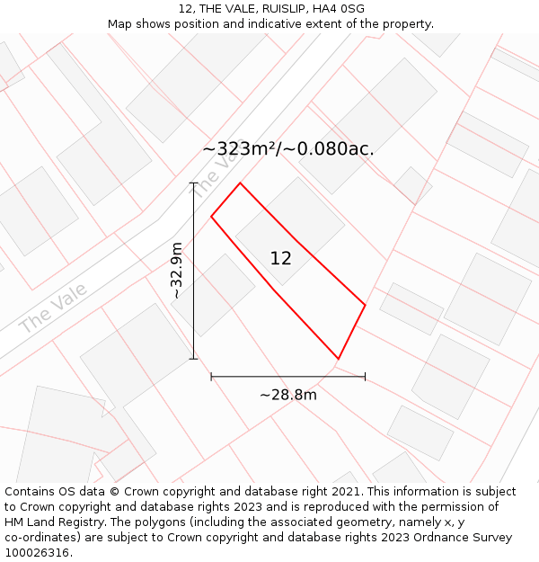 12, THE VALE, RUISLIP, HA4 0SG: Plot and title map