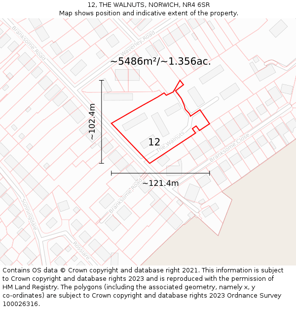 12, THE WALNUTS, NORWICH, NR4 6SR: Plot and title map