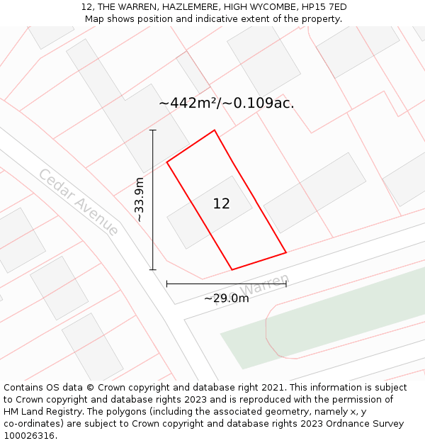 12, THE WARREN, HAZLEMERE, HIGH WYCOMBE, HP15 7ED: Plot and title map
