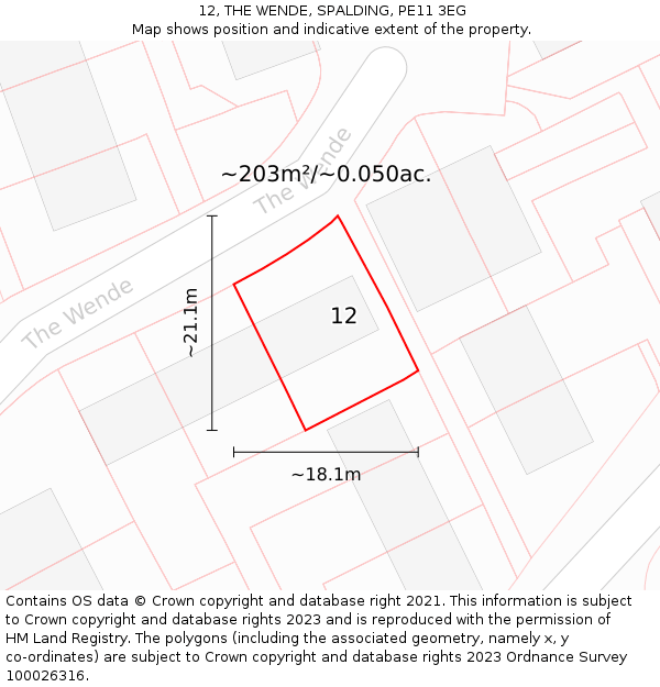 12, THE WENDE, SPALDING, PE11 3EG: Plot and title map