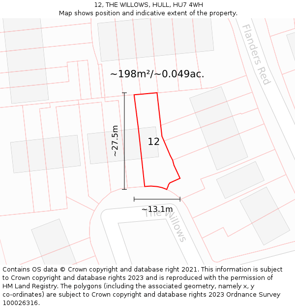 12, THE WILLOWS, HULL, HU7 4WH: Plot and title map