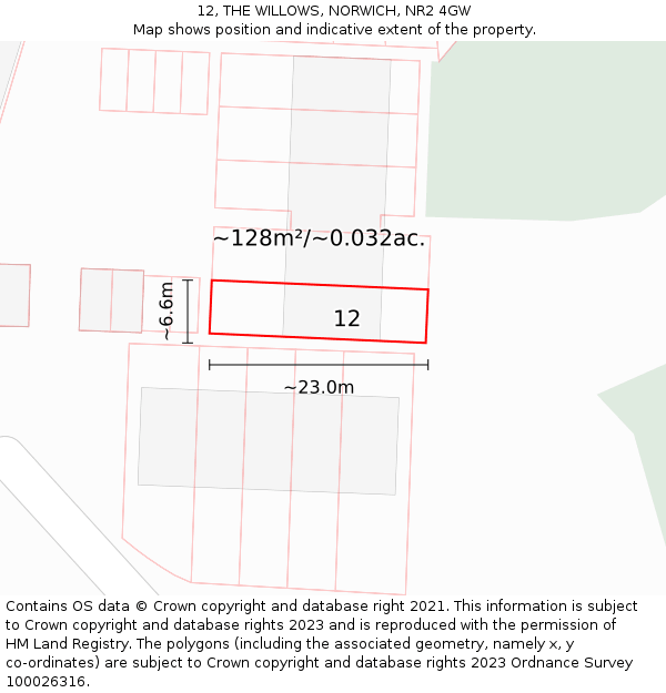 12, THE WILLOWS, NORWICH, NR2 4GW: Plot and title map