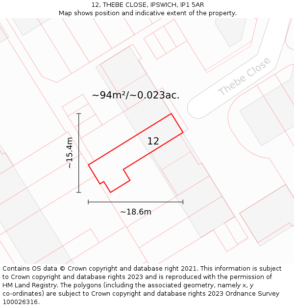 12, THEBE CLOSE, IPSWICH, IP1 5AR: Plot and title map