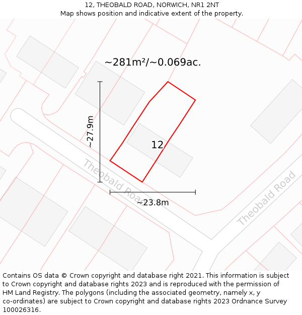 12, THEOBALD ROAD, NORWICH, NR1 2NT: Plot and title map