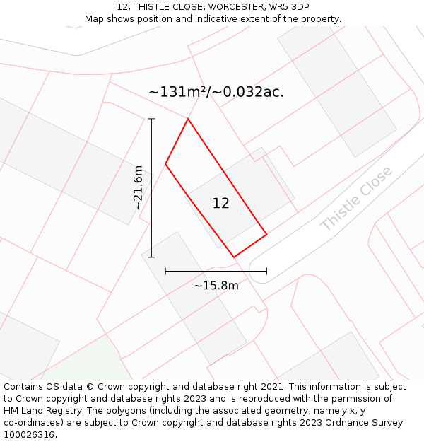 12, THISTLE CLOSE, WORCESTER, WR5 3DP: Plot and title map