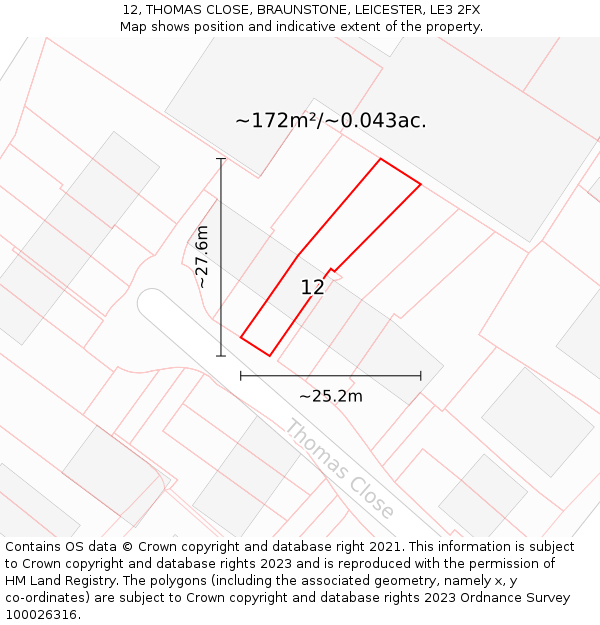 12, THOMAS CLOSE, BRAUNSTONE, LEICESTER, LE3 2FX: Plot and title map