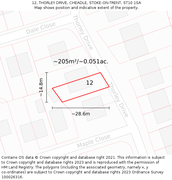 12, THORLEY DRIVE, CHEADLE, STOKE-ON-TRENT, ST10 1SA: Plot and title map