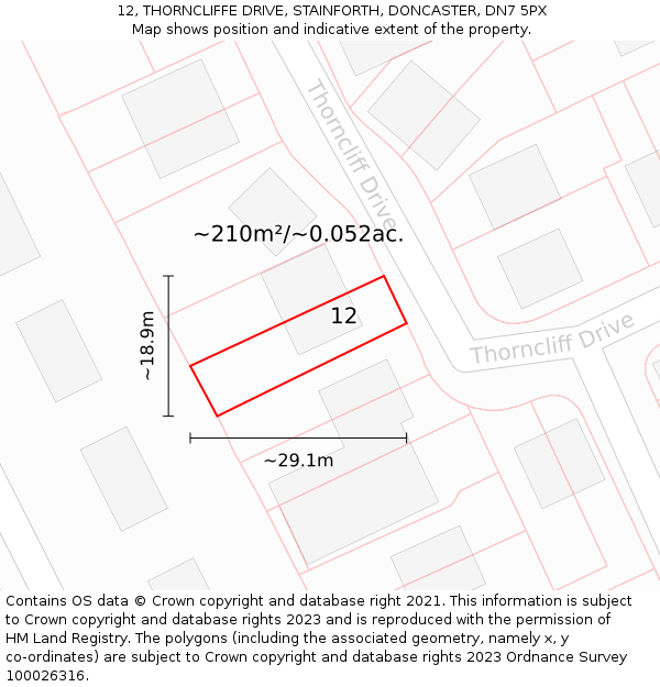 12, THORNCLIFFE DRIVE, STAINFORTH, DONCASTER, DN7 5PX: Plot and title map