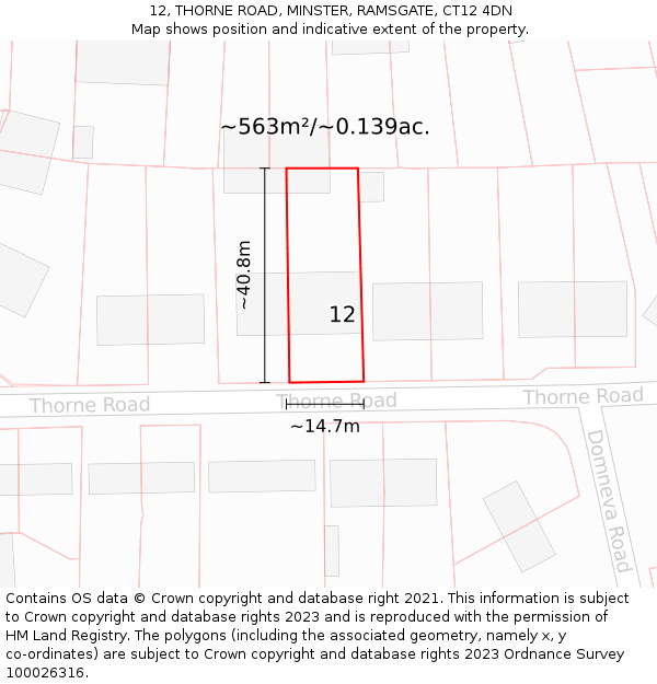 12, THORNE ROAD, MINSTER, RAMSGATE, CT12 4DN: Plot and title map