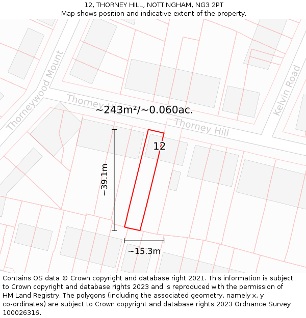 12, THORNEY HILL, NOTTINGHAM, NG3 2PT: Plot and title map