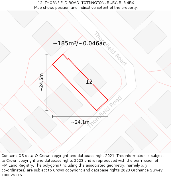 12, THORNFIELD ROAD, TOTTINGTON, BURY, BL8 4BX: Plot and title map