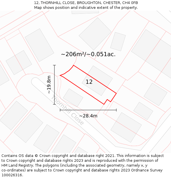 12, THORNHILL CLOSE, BROUGHTON, CHESTER, CH4 0FB: Plot and title map