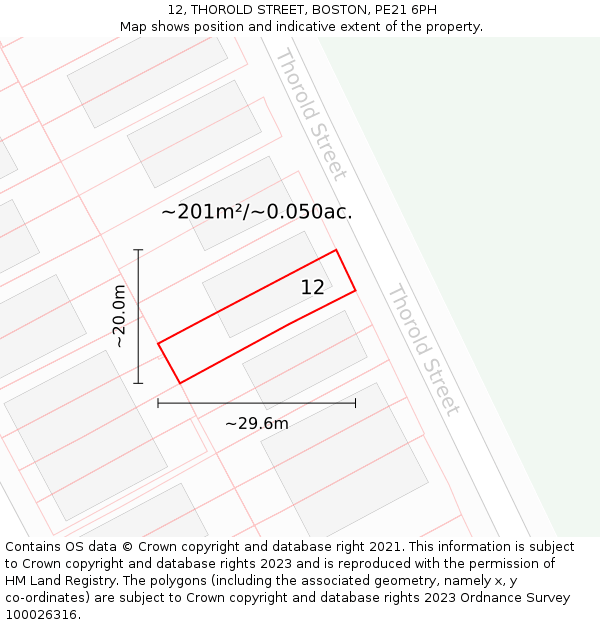 12, THOROLD STREET, BOSTON, PE21 6PH: Plot and title map