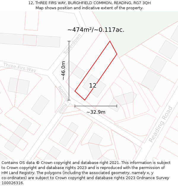 12, THREE FIRS WAY, BURGHFIELD COMMON, READING, RG7 3QH: Plot and title map