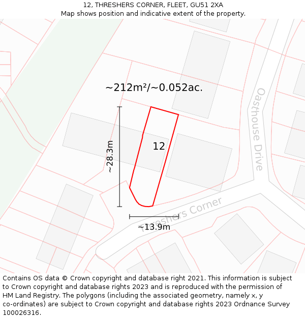 12, THRESHERS CORNER, FLEET, GU51 2XA: Plot and title map