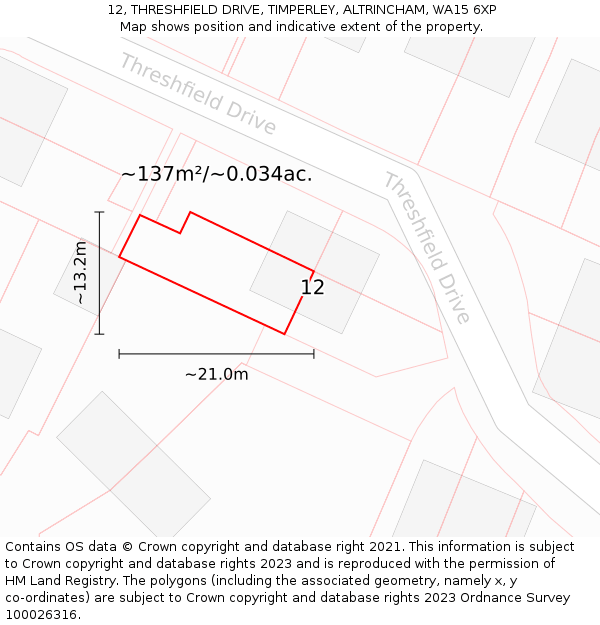 12, THRESHFIELD DRIVE, TIMPERLEY, ALTRINCHAM, WA15 6XP: Plot and title map