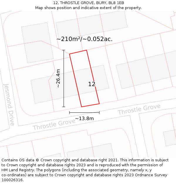 12, THROSTLE GROVE, BURY, BL8 1EB: Plot and title map