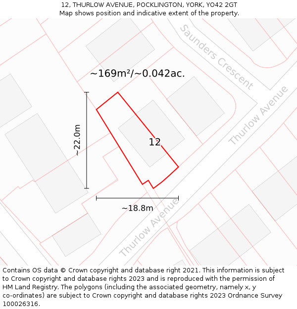 12, THURLOW AVENUE, POCKLINGTON, YORK, YO42 2GT: Plot and title map