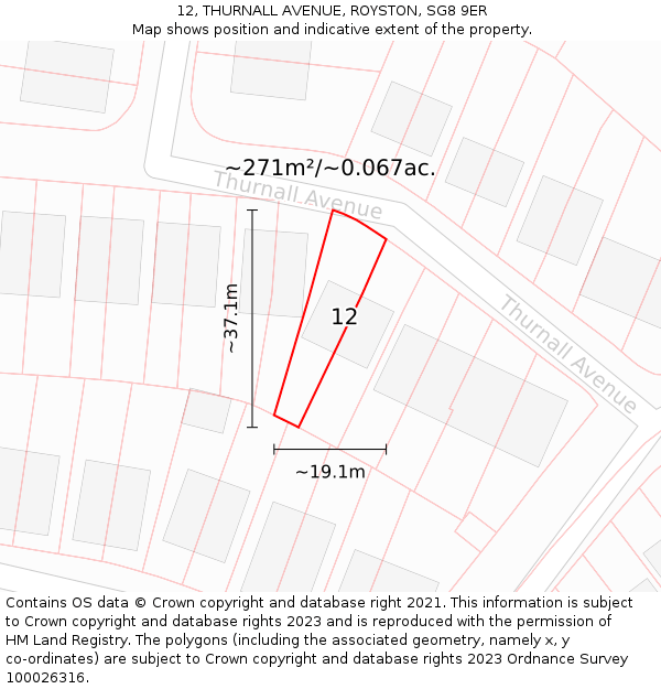 12, THURNALL AVENUE, ROYSTON, SG8 9ER: Plot and title map