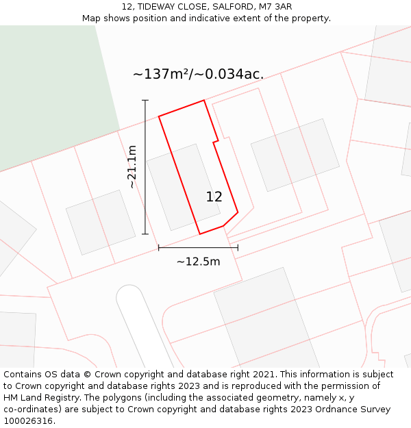 12, TIDEWAY CLOSE, SALFORD, M7 3AR: Plot and title map