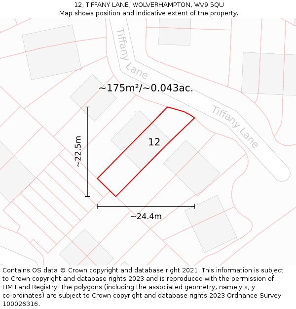 12, TIFFANY LANE, WOLVERHAMPTON, WV9 5QU: Plot and title map