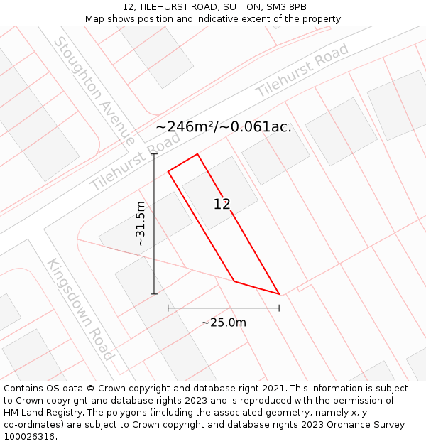 12, TILEHURST ROAD, SUTTON, SM3 8PB: Plot and title map