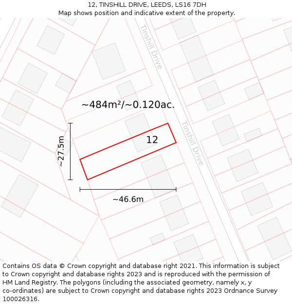 12, TINSHILL DRIVE, LEEDS, LS16 7DH: Plot and title map