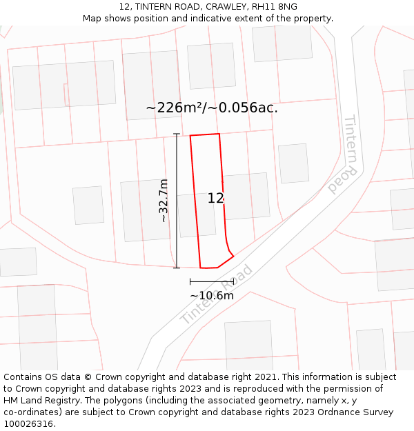 12, TINTERN ROAD, CRAWLEY, RH11 8NG: Plot and title map