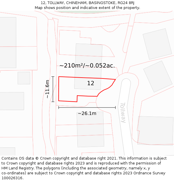 12, TOLLWAY, CHINEHAM, BASINGSTOKE, RG24 8RJ: Plot and title map