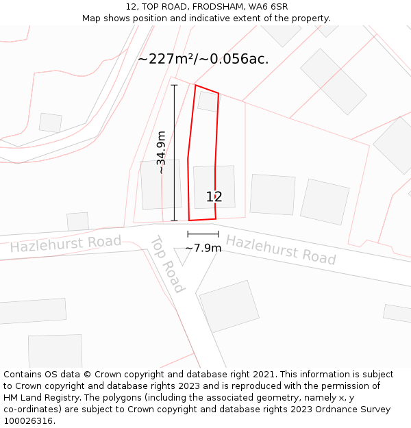 12, TOP ROAD, FRODSHAM, WA6 6SR: Plot and title map