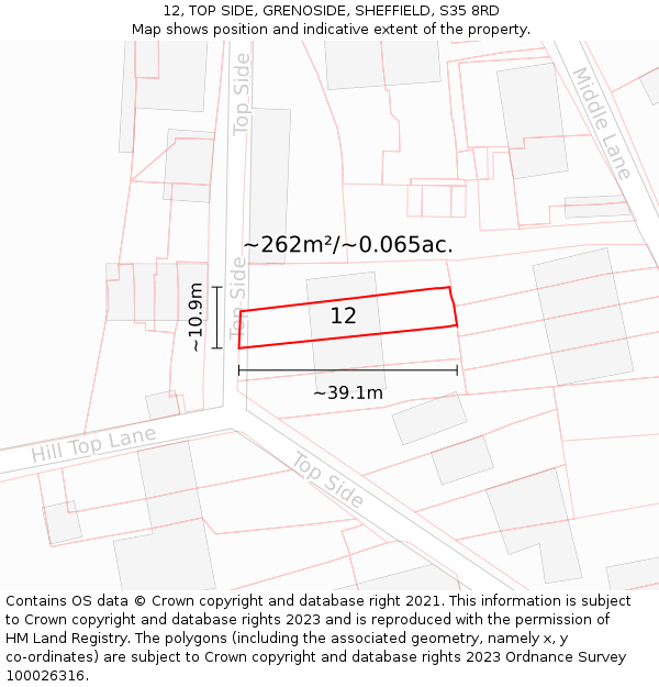 12, TOP SIDE, GRENOSIDE, SHEFFIELD, S35 8RD: Plot and title map