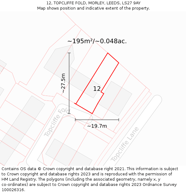 12, TOPCLIFFE FOLD, MORLEY, LEEDS, LS27 9AY: Plot and title map