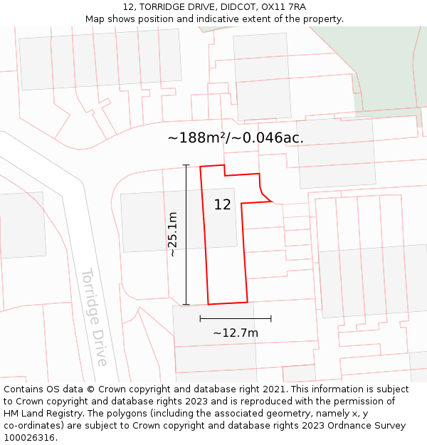 12, TORRIDGE DRIVE, DIDCOT, OX11 7RA: Plot and title map