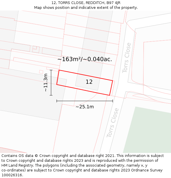 12, TORRS CLOSE, REDDITCH, B97 4JR: Plot and title map