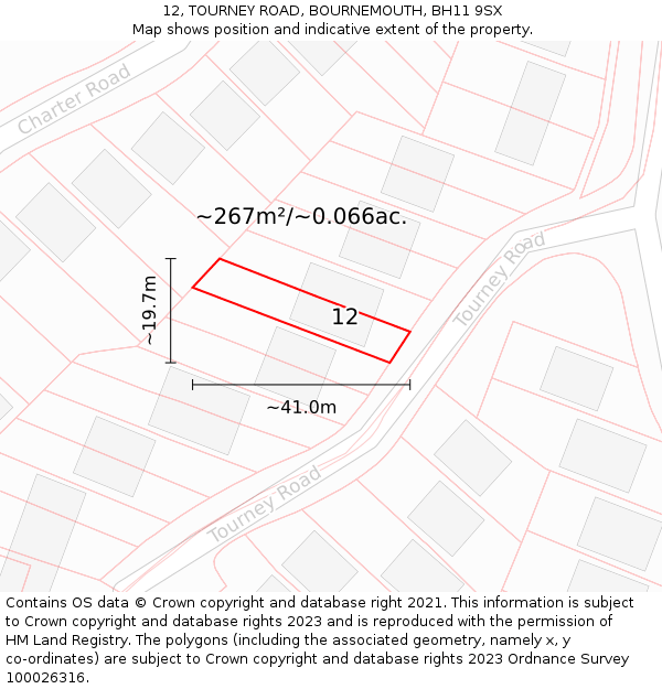 12, TOURNEY ROAD, BOURNEMOUTH, BH11 9SX: Plot and title map