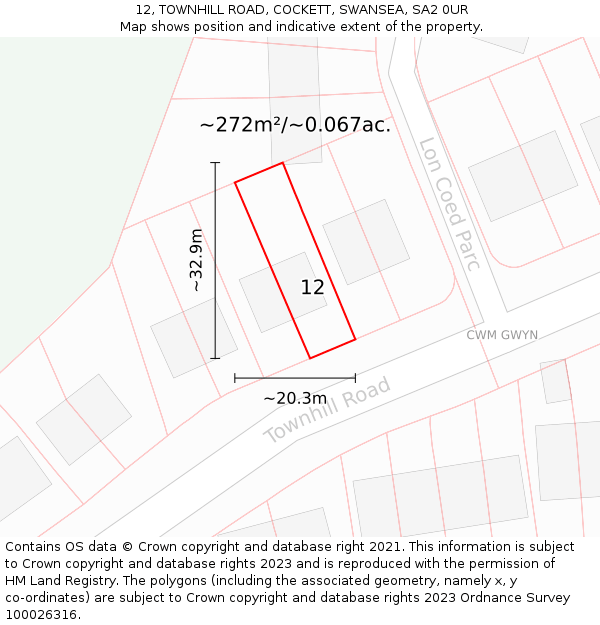 12, TOWNHILL ROAD, COCKETT, SWANSEA, SA2 0UR: Plot and title map